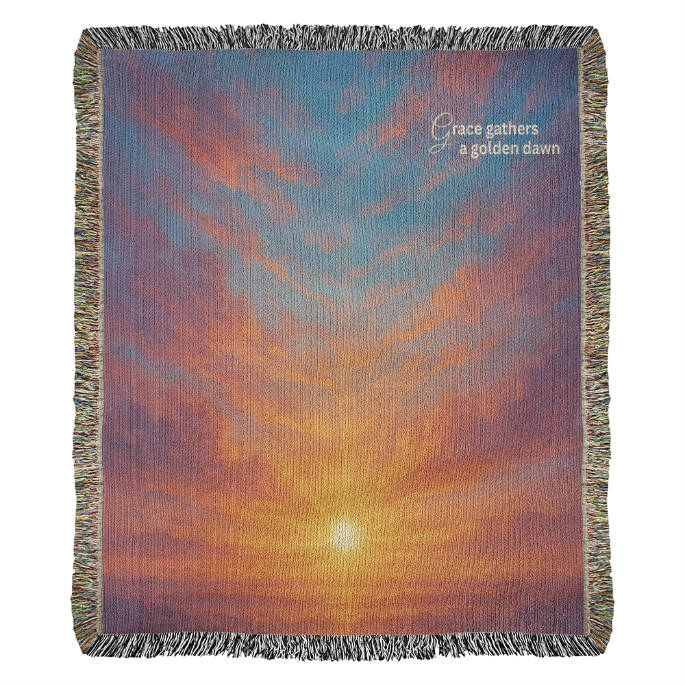 Beautiful and Bright Ethereal Looking Sunrise with Beautiful Gold Red and Blue Colors - 100% Woven Cotton Blanket