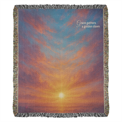 Beautiful and Bright Ethereal Looking Sunrise with Beautiful Gold Red and Blue Colors - 100% Woven Cotton Blanket