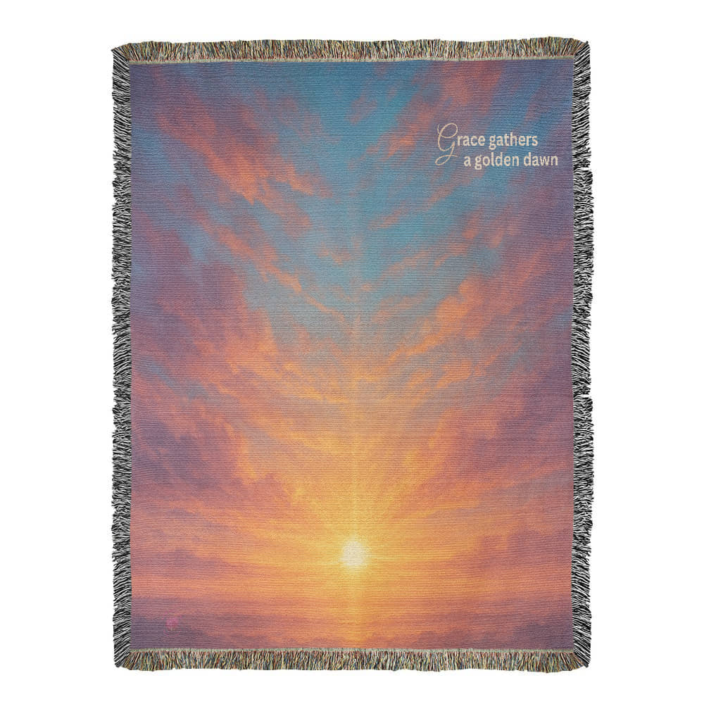 Beautiful and Bright Ethereal Looking Sunrise with Beautiful Gold Red and Blue Colors - 100% Woven Cotton Blanket