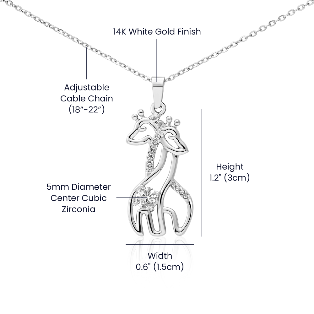 Forever Friends Giraffe Necklace – Meaningful Best Friend Gift with Cubic Zirconia, 14k White Gold or 18k Yellow Gold Finish