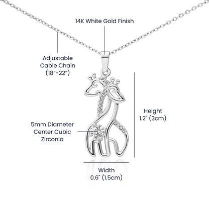 Forever Friends Giraffe Necklace – Meaningful Best Friend Gift with Cubic Zirconia, 14k White Gold or 18k Yellow Gold Finish
