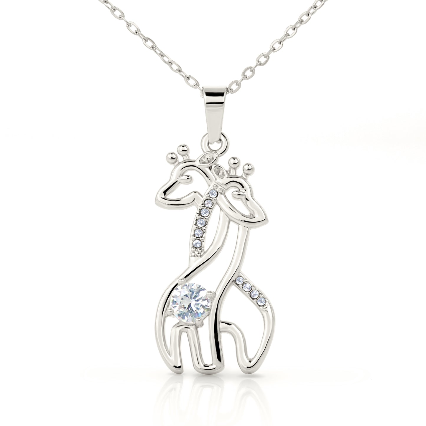 Forever Friends Giraffe Necklace – Meaningful Best Friend Gift with Cubic Zirconia, 14k White Gold or 18k Yellow Gold Finish