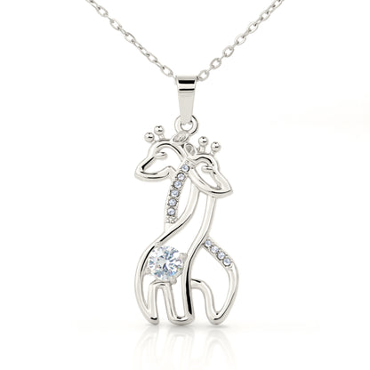 Forever Friends Giraffe Necklace – Meaningful Best Friend Gift with Cubic Zirconia, 14k White Gold or 18k Yellow Gold Finish
