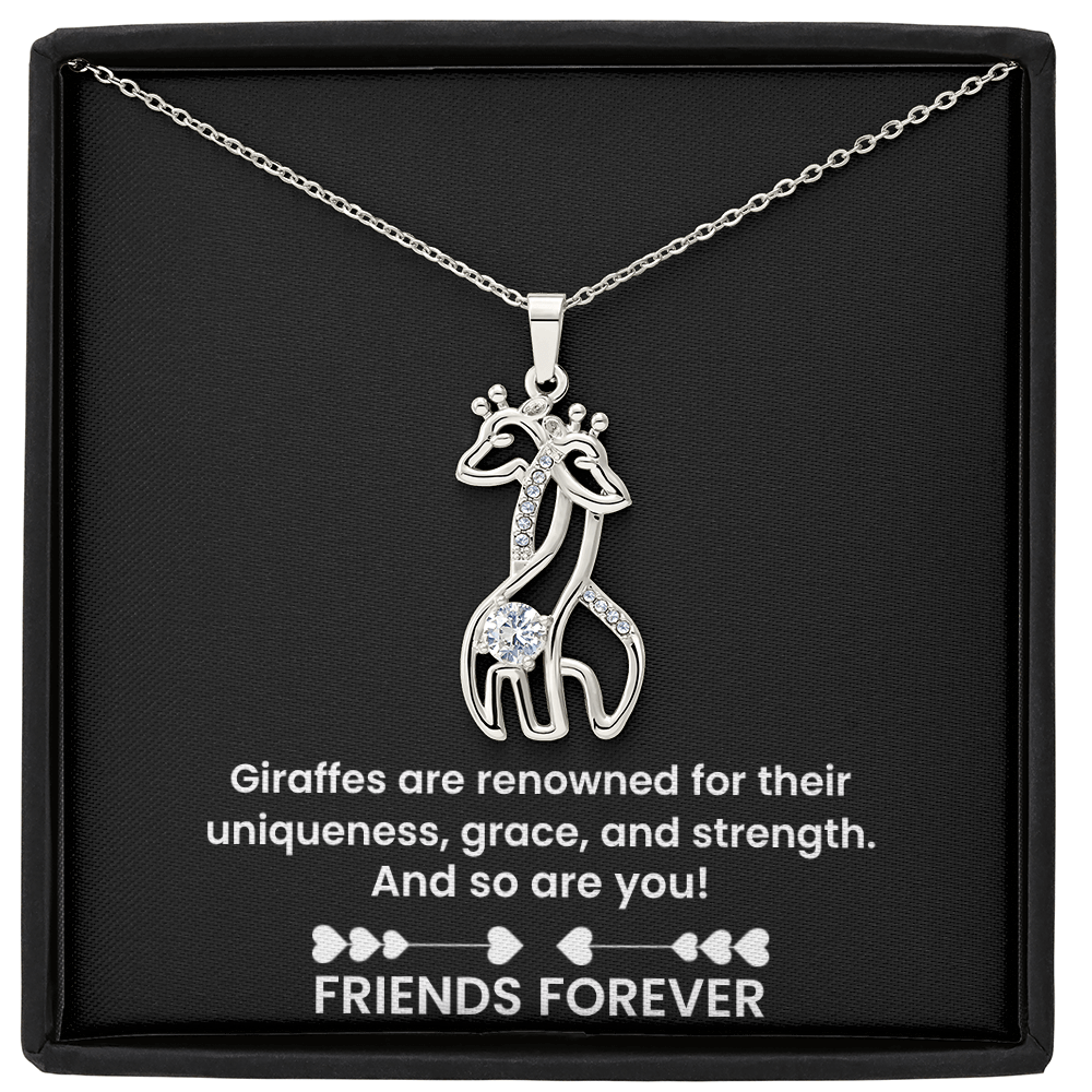 Forever Friends Giraffe Necklace – Meaningful Best Friend Gift with Cubic Zirconia, 14k White Gold or 18k Yellow Gold Finish