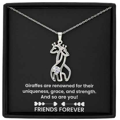 Forever Friends Giraffe Necklace – Meaningful Best Friend Gift with Cubic Zirconia, 14k White Gold or 18k Yellow Gold Finish