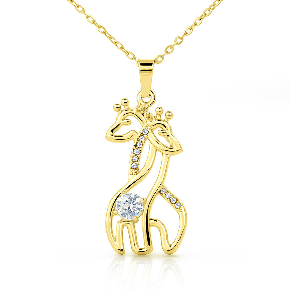 Forever Friends Giraffe Necklace – Meaningful Best Friend Gift with Cubic Zirconia, 14k White Gold or 18k Yellow Gold Finish