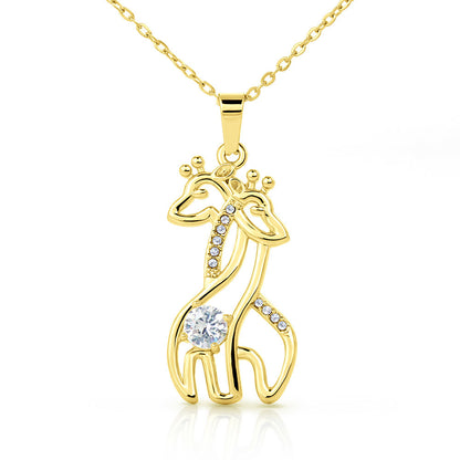 Forever Friends Giraffe Necklace – Meaningful Best Friend Gift with Cubic Zirconia, 14k White Gold or 18k Yellow Gold Finish