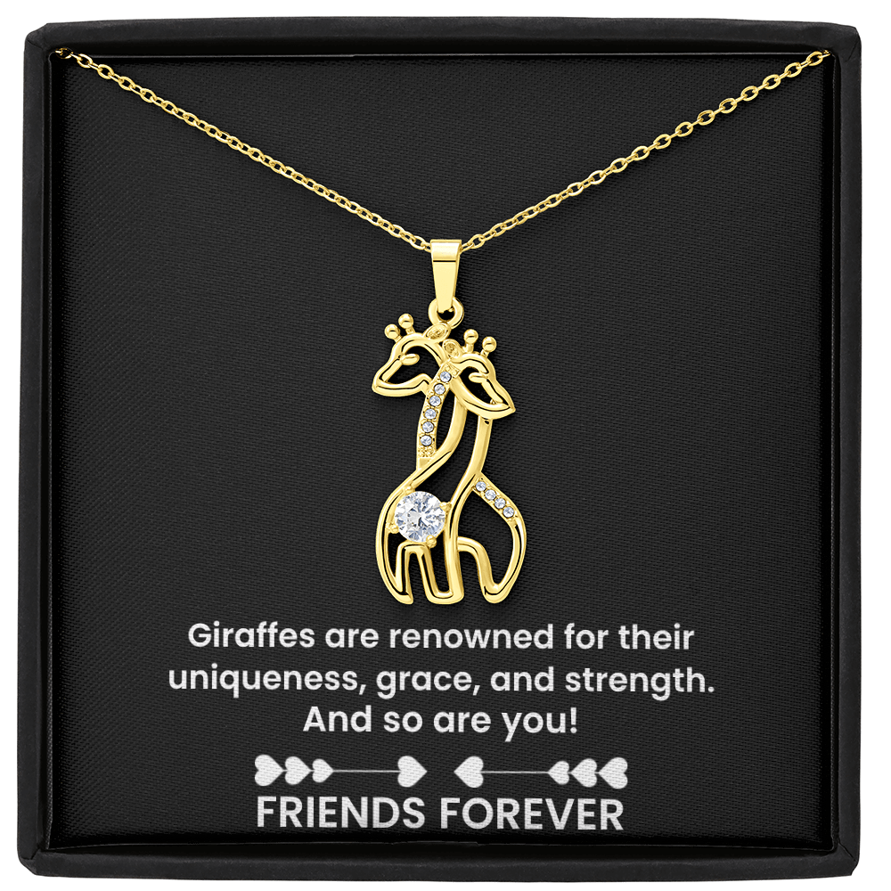 Forever Friends Giraffe Necklace – Meaningful Best Friend Gift with Cubic Zirconia, 14k White Gold or 18k Yellow Gold Finish