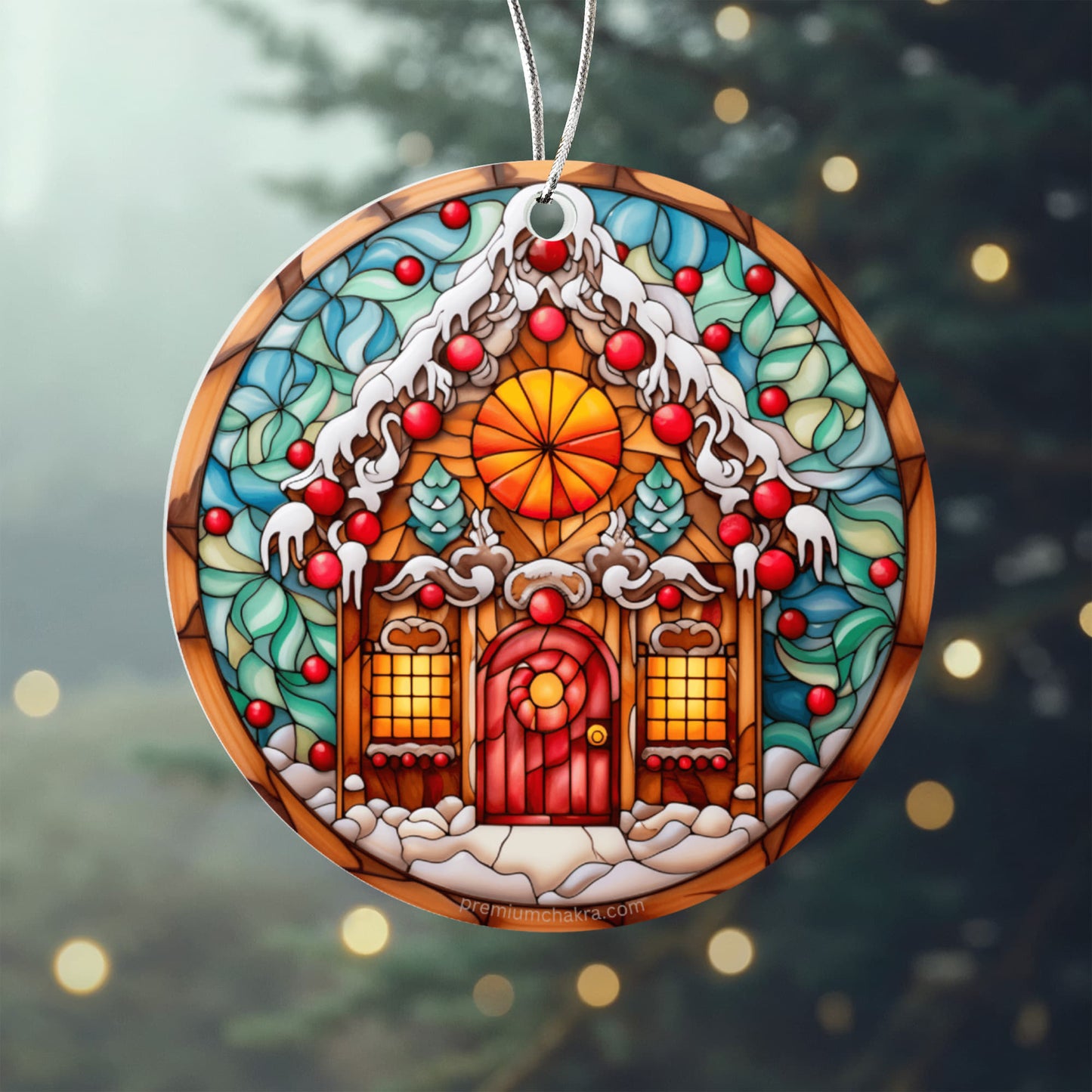 Enchanting Stained Glass Gingerbread Cottage – Cozy Holiday Art and Christmas Inspiration from Premium Chakra