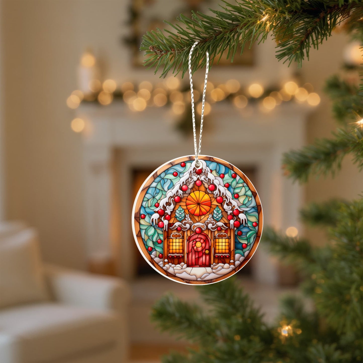 Enchanting Stained Glass Gingerbread Cottage – Cozy Holiday Art and Christmas Inspiration from Premium Chakra