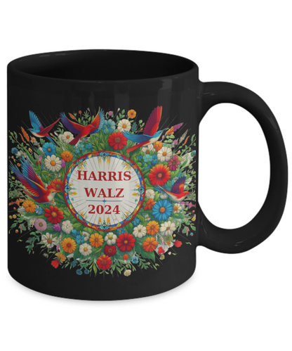 Harris Walz 2024 Flowers Birds Colorful Mugs 4 options