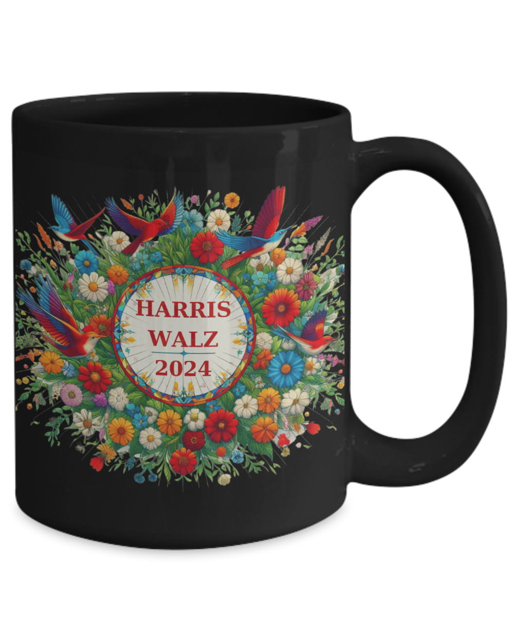 Harris Walz 2024 Flowers Birds Colorful Mugs 4 options