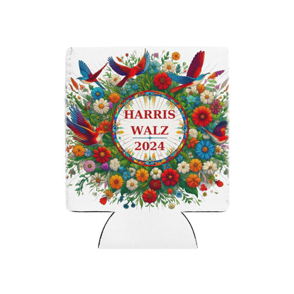 Harris Walz 2024 Flowers Birds Colorful Can Cooler - 2 Sizes Regular or Slim