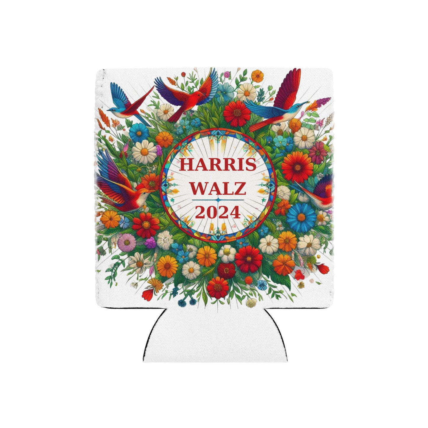 Harris Walz 2024 Flowers Birds Colorful Can Cooler - 2 Sizes Regular or Slim