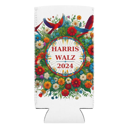 Harris Walz 2024 Flowers Birds Colorful Can Cooler - 2 Sizes Regular or Slim