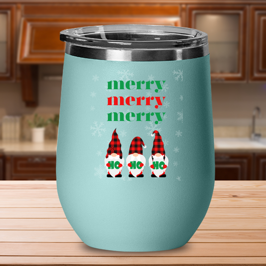 Colorful Christmas Merry Merry Merry HoHoHo Chill Wine 12oz Insulated Tumbler