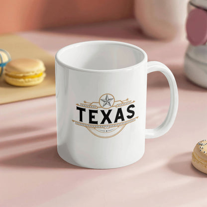 Texas Star Black White Gold Design on White Ceramic Mug Multiple Variants