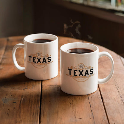 Texas Star Black White Gold Design on White Ceramic Mug Multiple Variants