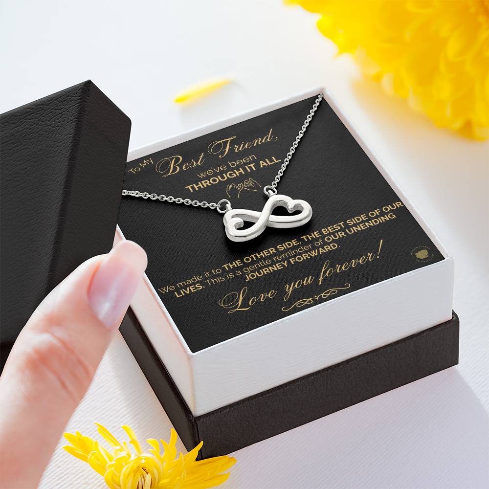 Best Friends Endless Love (Infinity Hearts) Necklace - Message Card Jewelry 14k White or 18k Gold finishes available