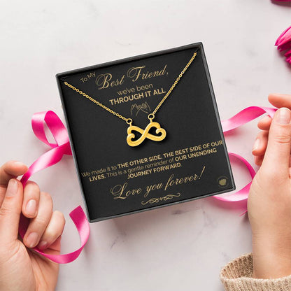 Best Friends Endless Love (Infinity Hearts) Necklace - Message Card Jewelry 14k White or 18k Gold finishes available