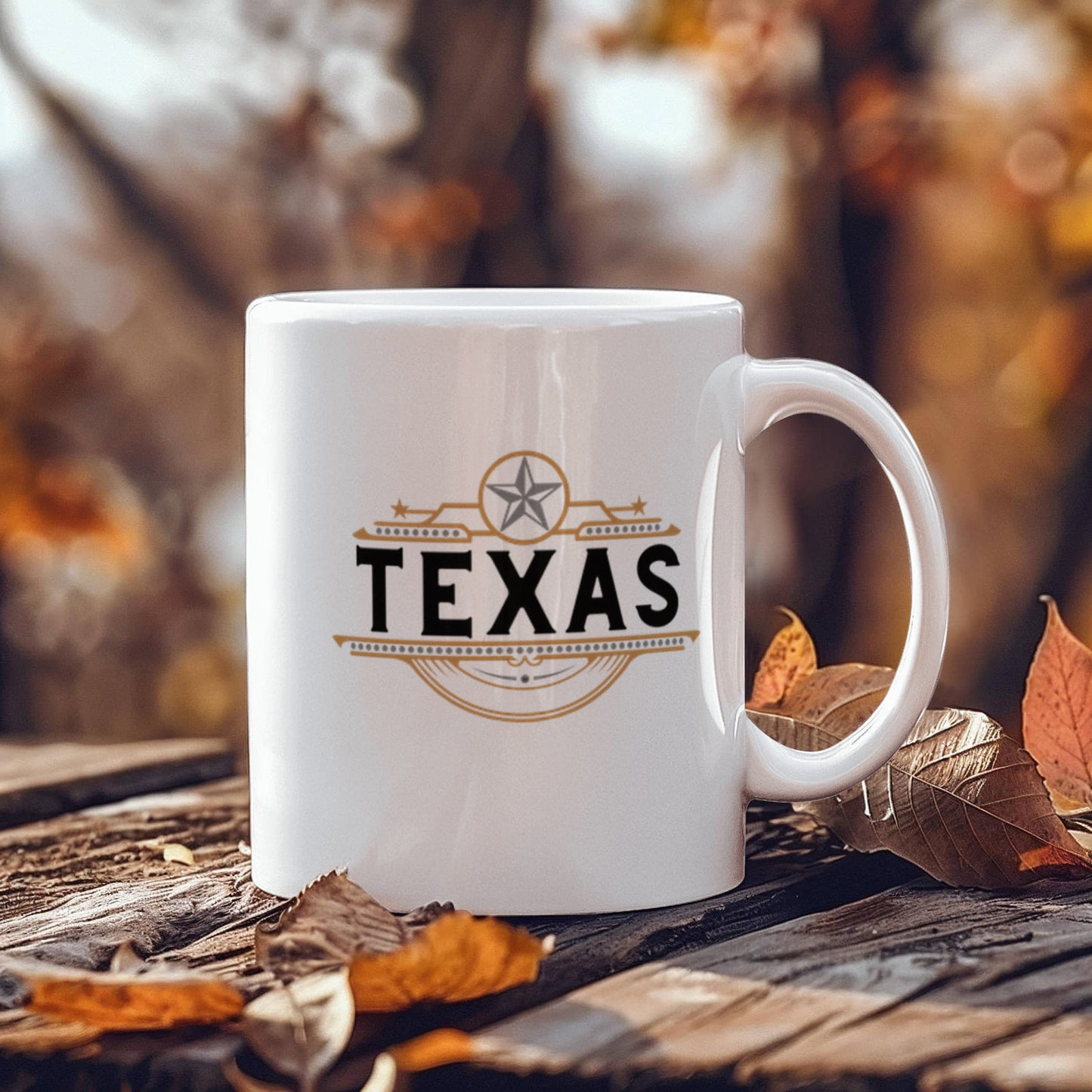 Texas Star Black White Gold Design on White Ceramic Mug Multiple Variants