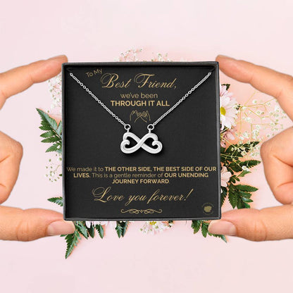 Best Friends Endless Love (Infinity Hearts) Necklace - Message Card Jewelry 14k White or 18k Gold finishes available