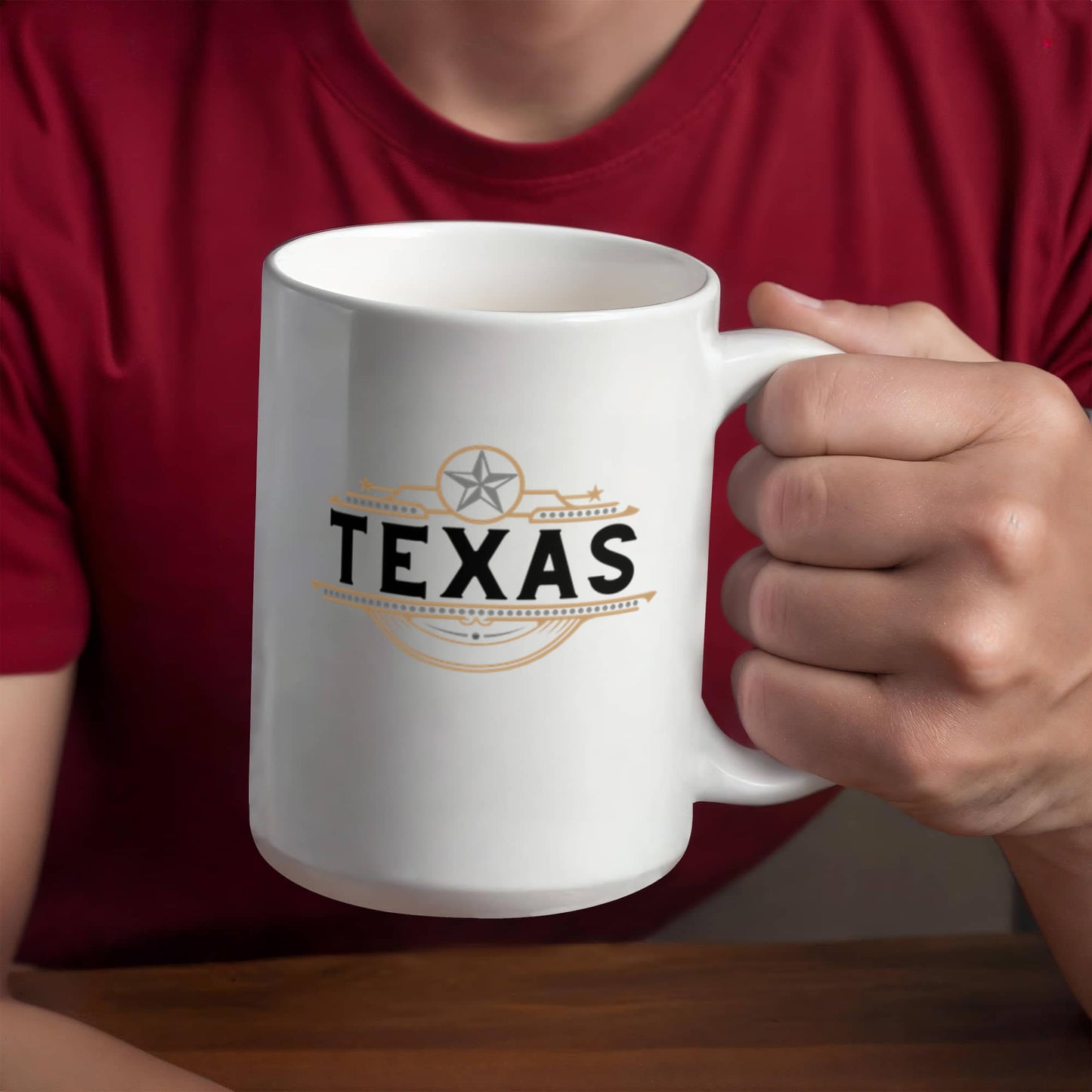 Texas Star Black White Gold Design on White Ceramic Mug Multiple Variants