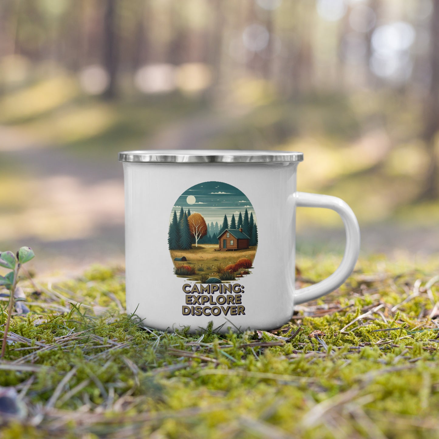 Cabin Camping Explore Discover Woods Rural Woodsy Camp Night 12oz Enamel Mug