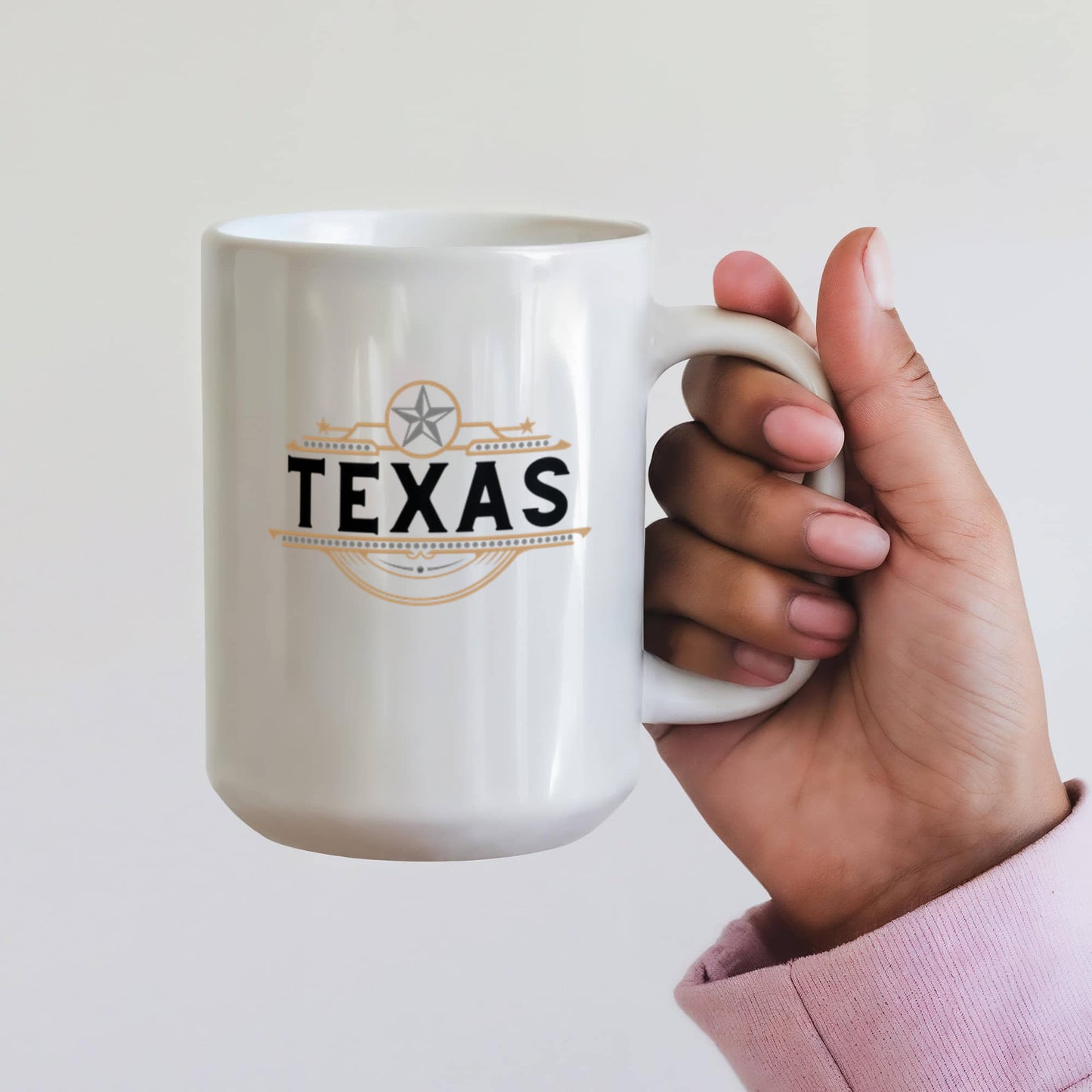 Texas Star Black White Gold Design on White Ceramic Mug Multiple Variants