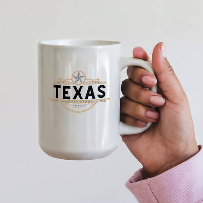Texas Star Black White Gold Design on White Ceramic Mug Multiple Variants