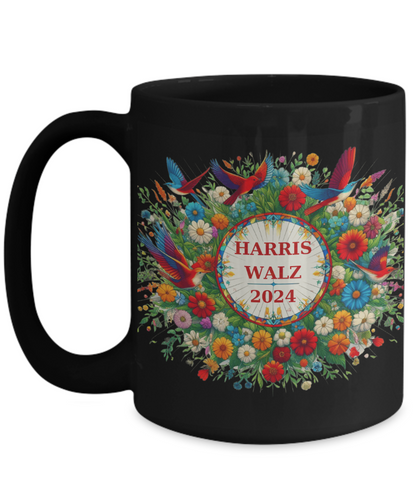 Harris Walz 2024 Flowers Birds Colorful Mugs 4 options