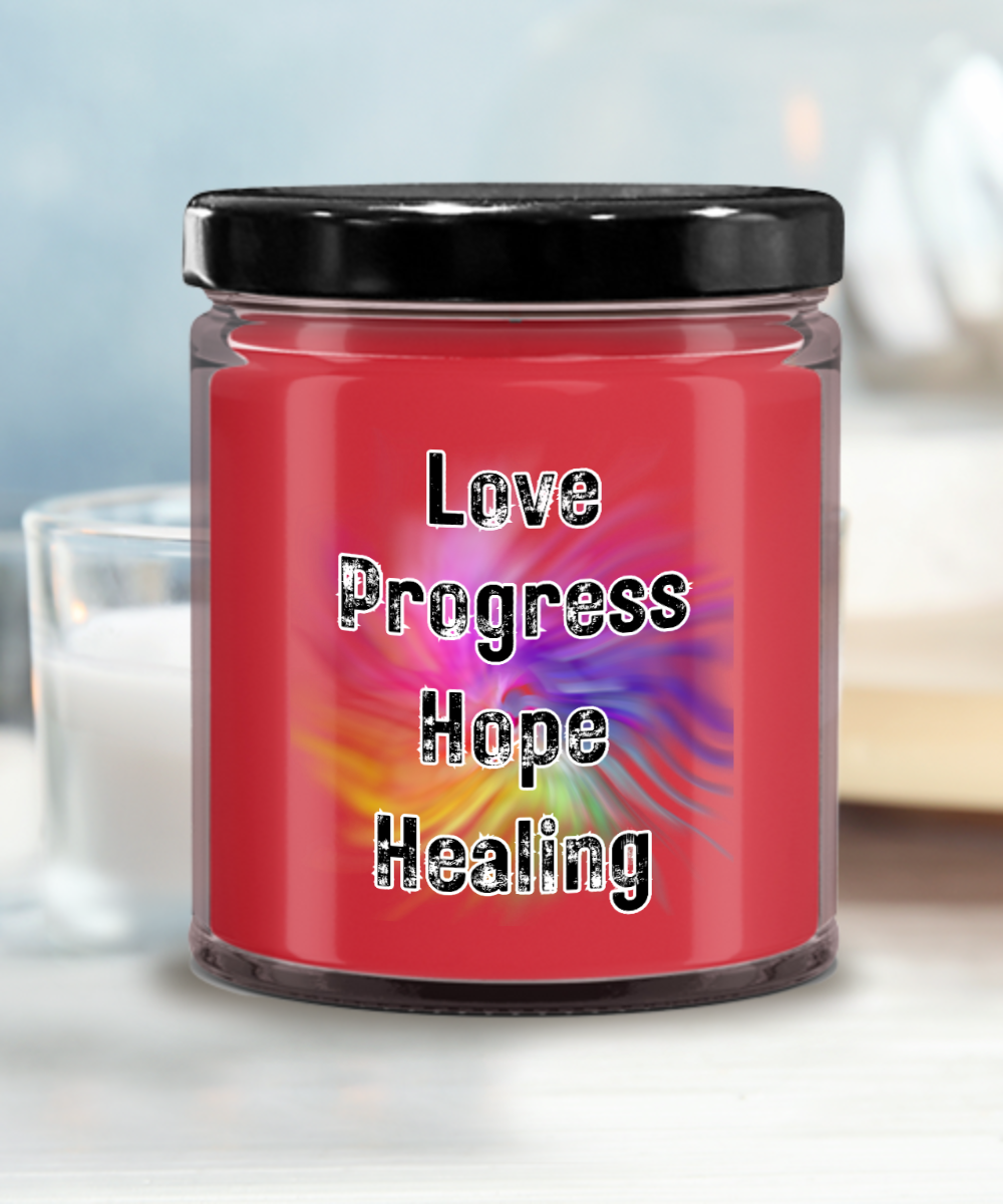 Candle with Positive Words - Love Progress Hope Healing - Apple Pie Scent