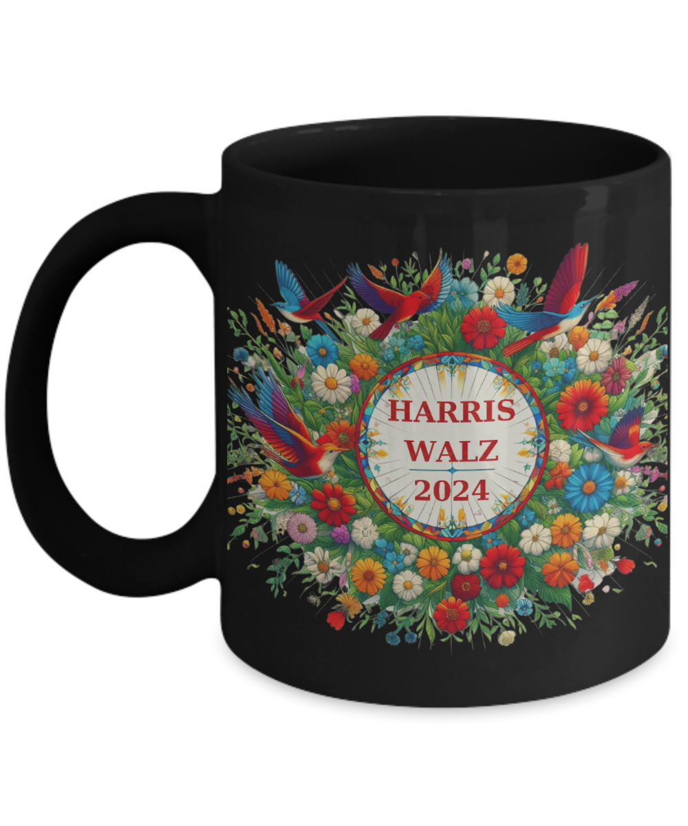 Harris Walz 2024 Flowers Birds Colorful Mugs 4 options