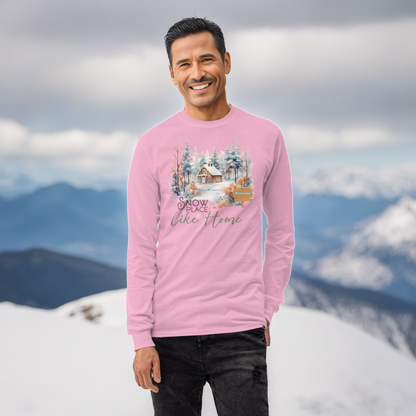 Snow Place Like Home Country Cabin in Snowy Woods Men's Unisex Long Sleeve Shirt