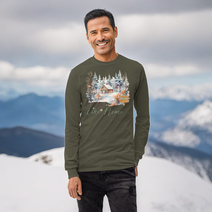 Snow Place Like Home Country Cabin in Snowy Woods Men's Unisex Long Sleeve Shirt