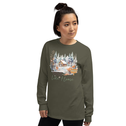 Welcome Snow Place Like Home Country Cabin in Snowy Woods Long Sleeve