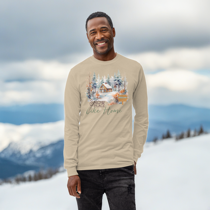 Snow Place Like Home Country Cabin in Snowy Woods Men's Unisex Long Sleeve Shirt