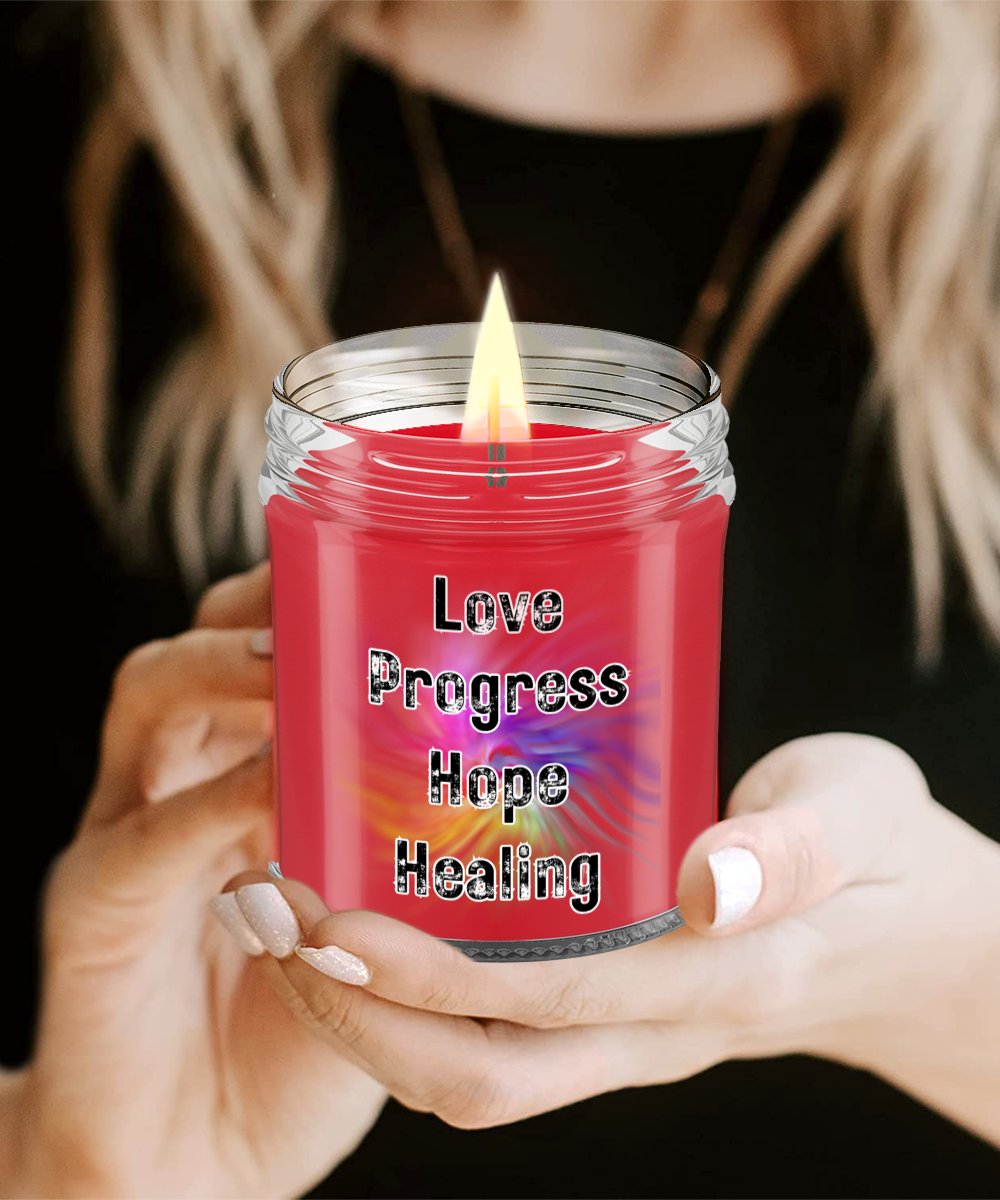 Candle with Positive Words - Love Progress Hope Healing - Apple Pie Scent