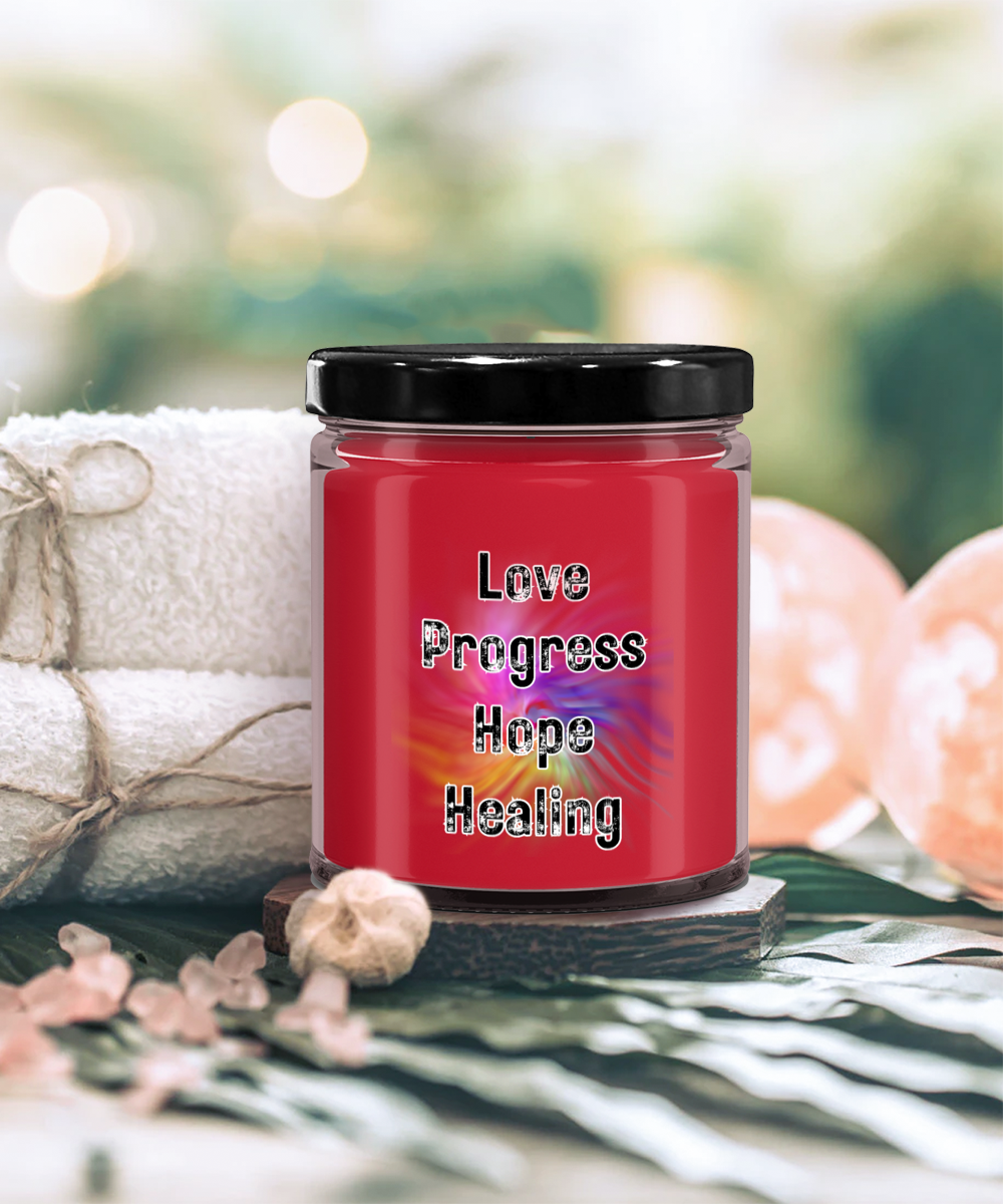 Candle with Positive Words - Love Progress Hope Healing - Apple Pie Scent