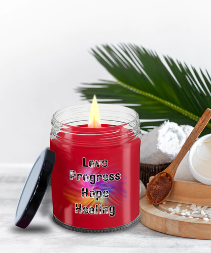 Candle with Positive Words - Love Progress Hope Healing - Apple Pie Scent