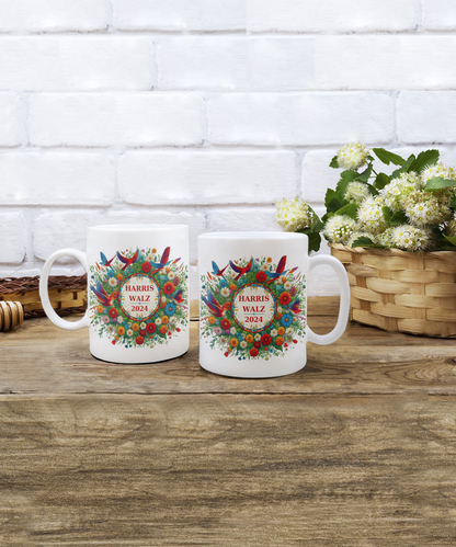 Harris Walz 2024 Flowers Birds Colorful Mugs 4 options