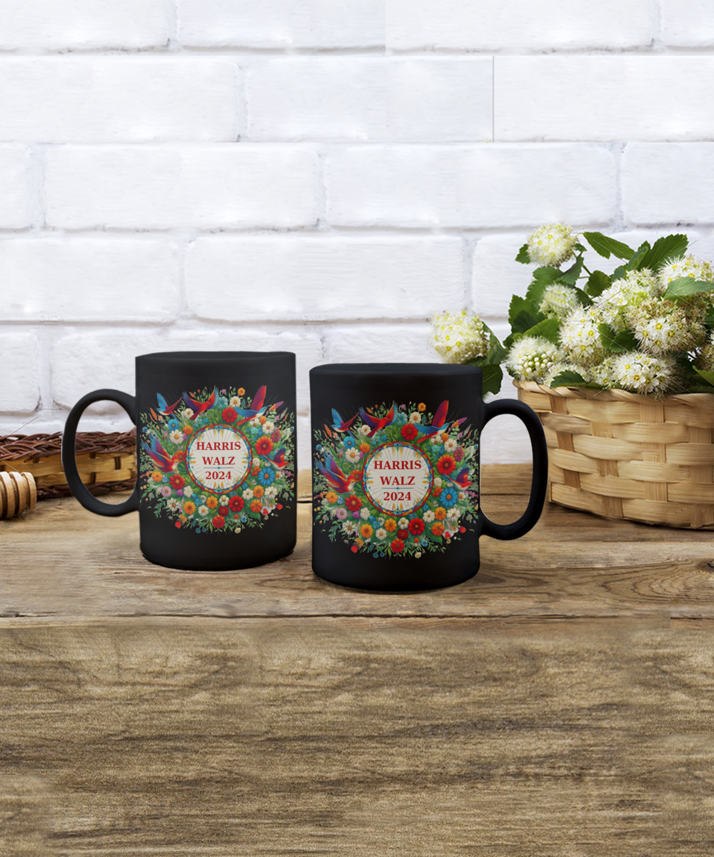 Harris Walz 2024 Flowers Birds Colorful Mugs 4 options