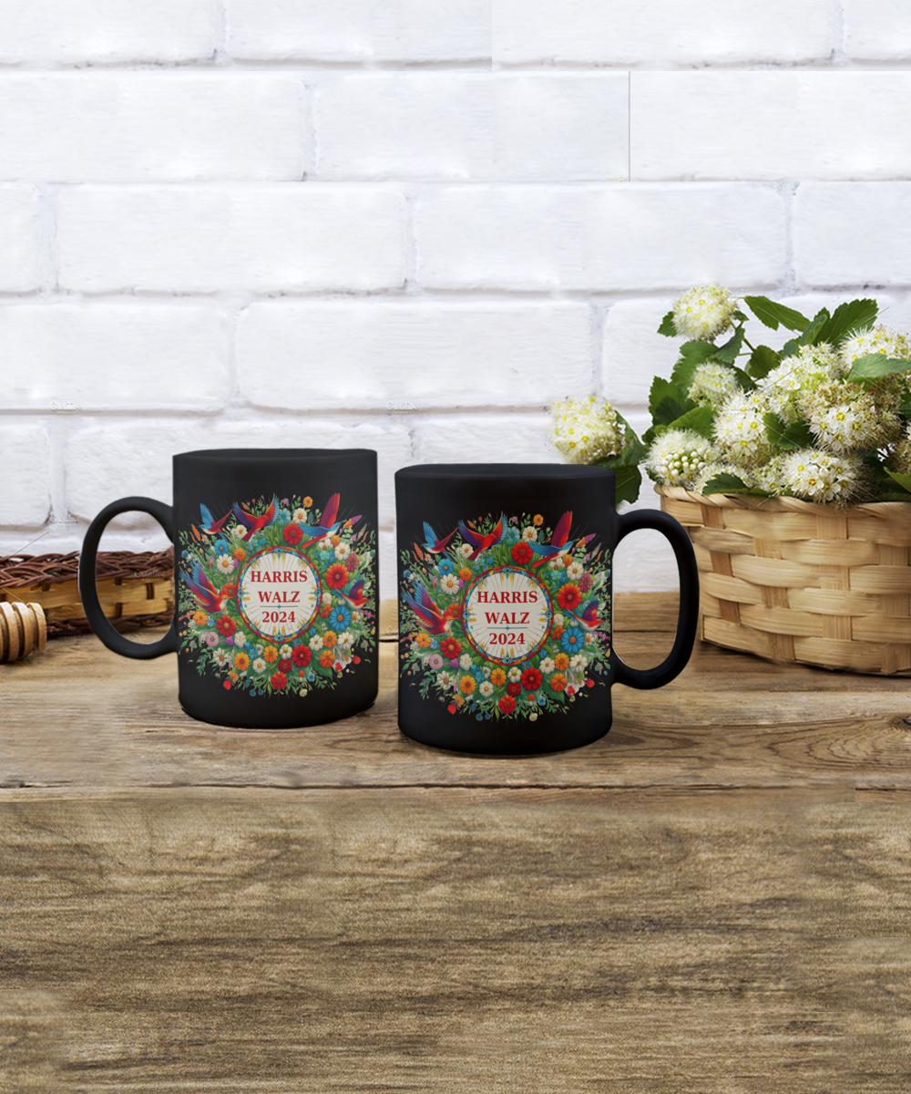 Harris Walz 2024 Flowers Birds Colorful Mugs 4 options