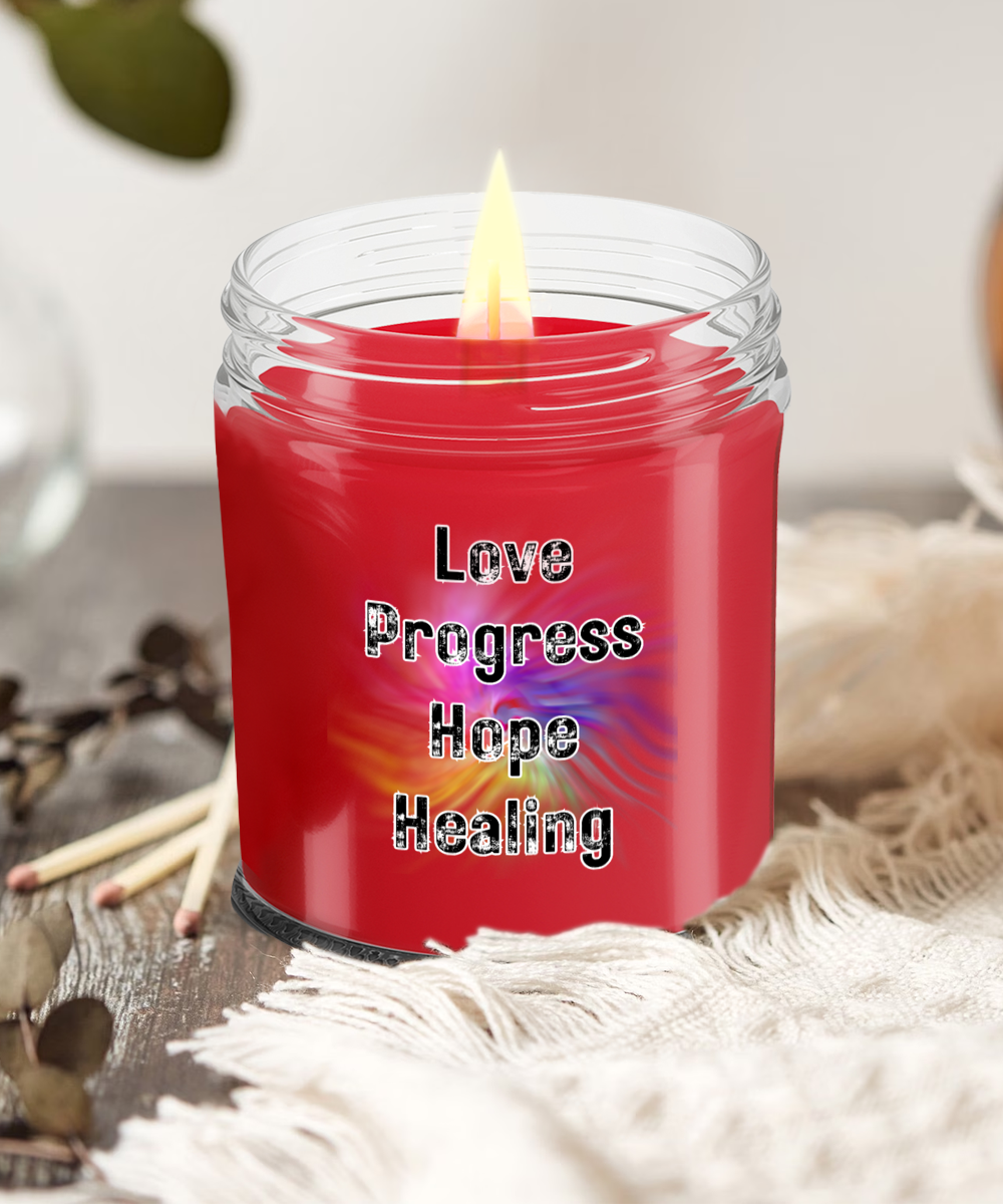 Candle with Positive Words - Love Progress Hope Healing - Apple Pie Scent