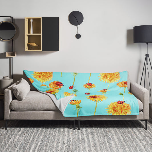 Daffodils and Red Ladybugs - Throw Blanket - Help Balance Solar Plexus Chakra