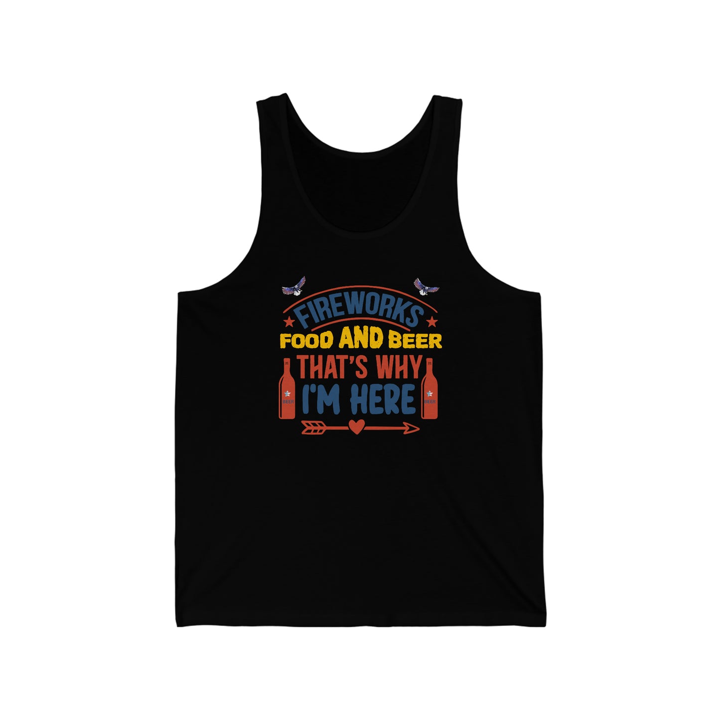 Summer USA Patriotic Holiday Fireworks Food Beer Good Times Unisex Jersey Tank in 5 colors