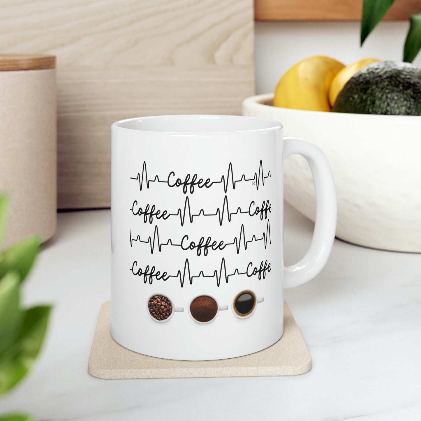 Coffee Heartbeat with Coffee Cups MII Designs Ceramic Mug 11oz