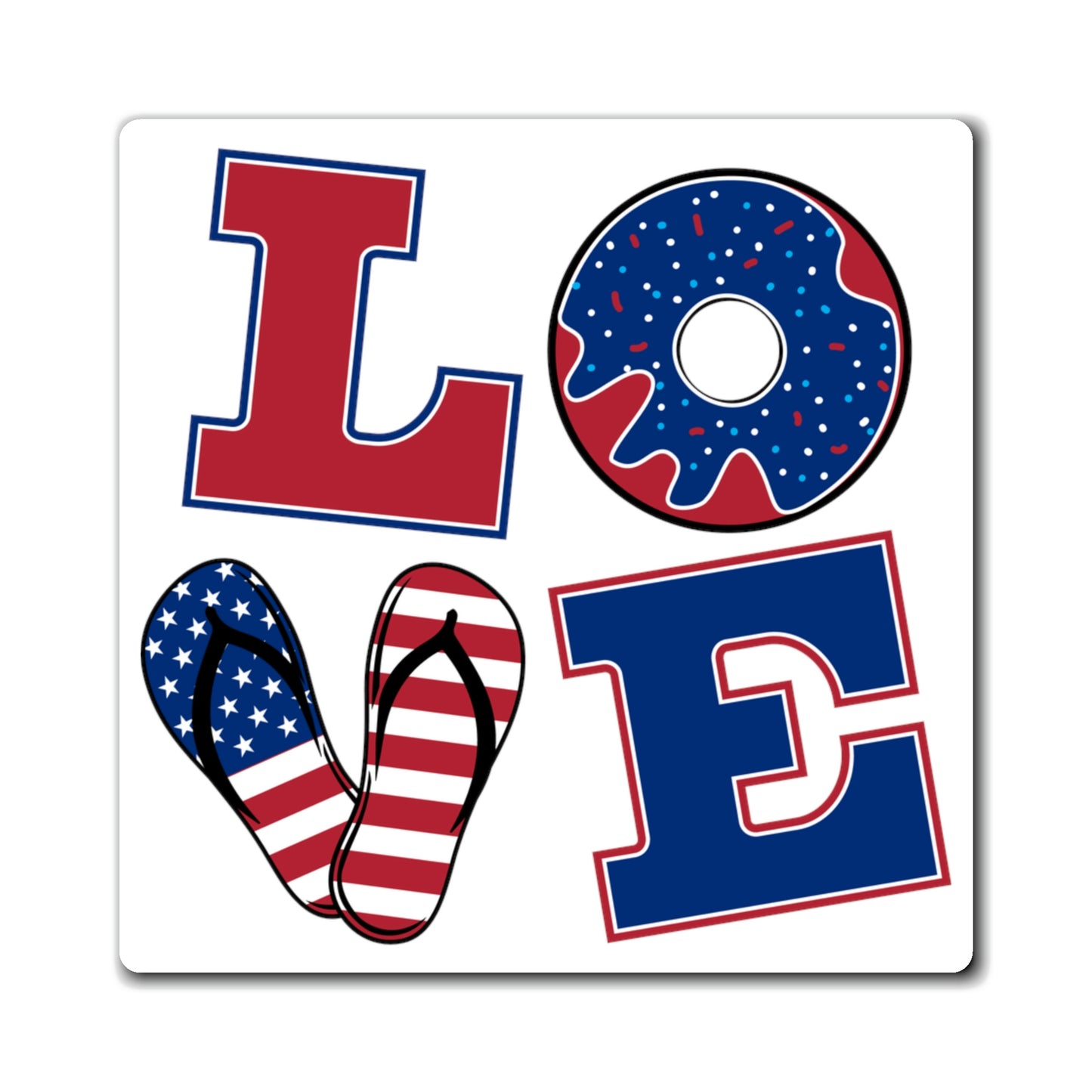 White - LOVE spelled in red, white and blue patterns on the letters patriotic - Magnets