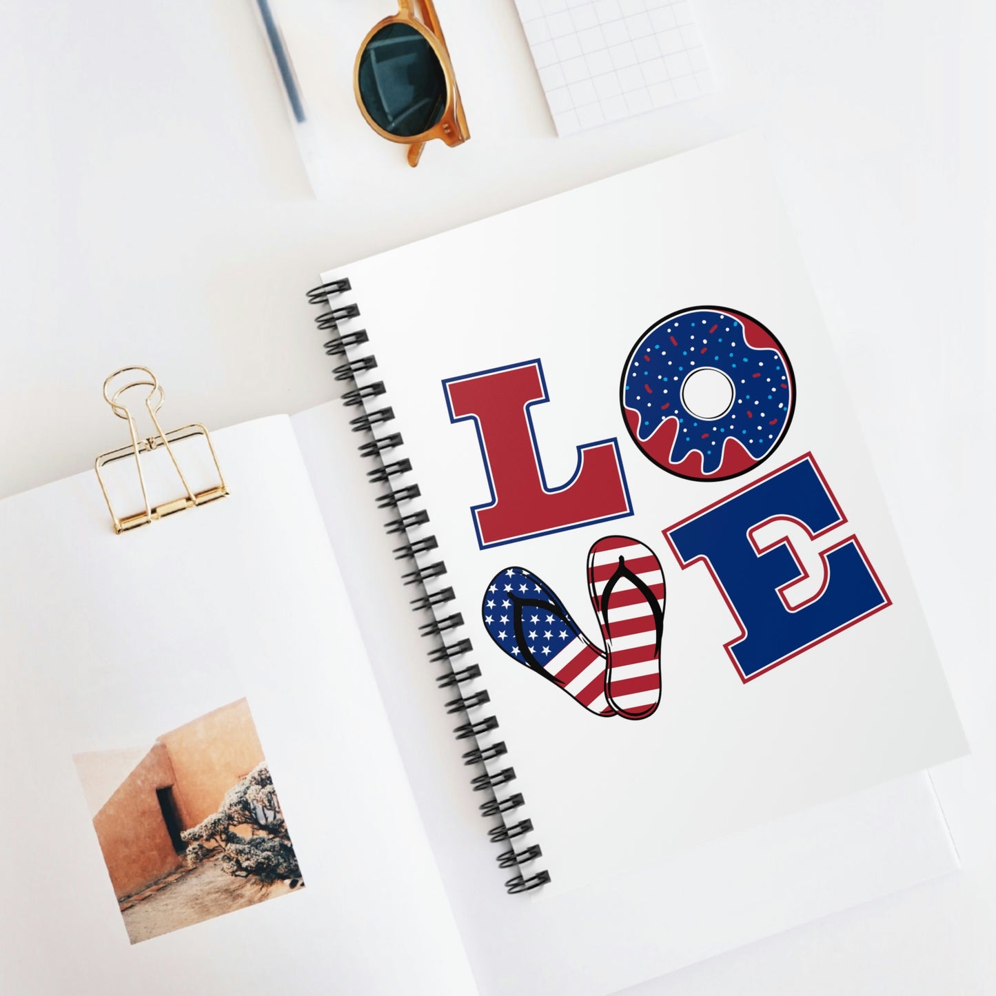 LOVE - Red White Blue Pattern Letters On A Field Of White Patriotic - Spiral Notebook - Ruled Line