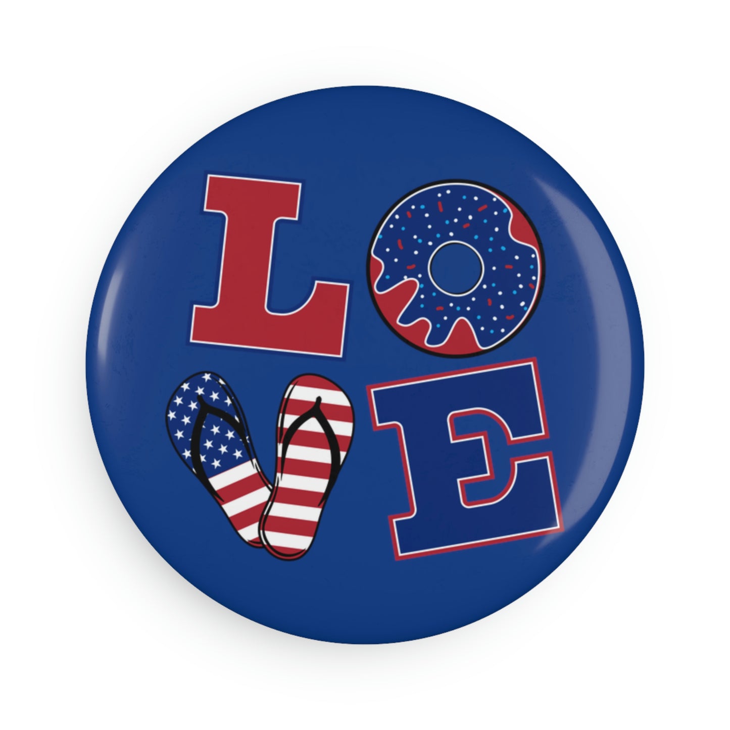 LOVE Red white blue pattern letters on a field of blue patriotic - Button Magnet, Round (1 pc)
